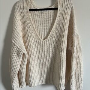 Free People Cream V-Neck Sweater